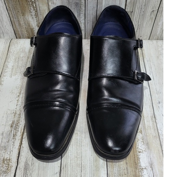 Bruno Marc Mens Black Double Monk‎ Strap Dress Shoes Size 7.5M Cap Toe - Picture 3 of 11